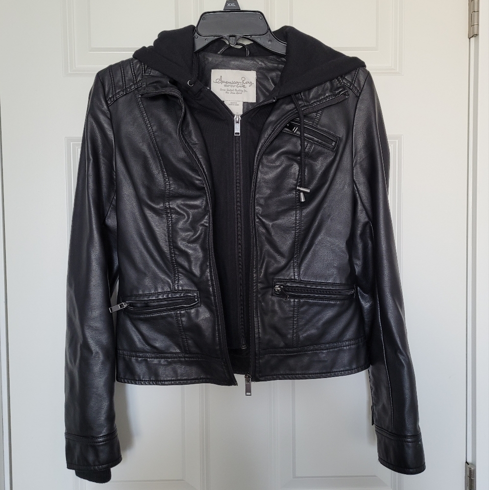 Hoodie Faux Leather Jacket